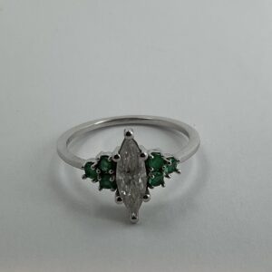 WG emerald and marquis diamond ring 14k